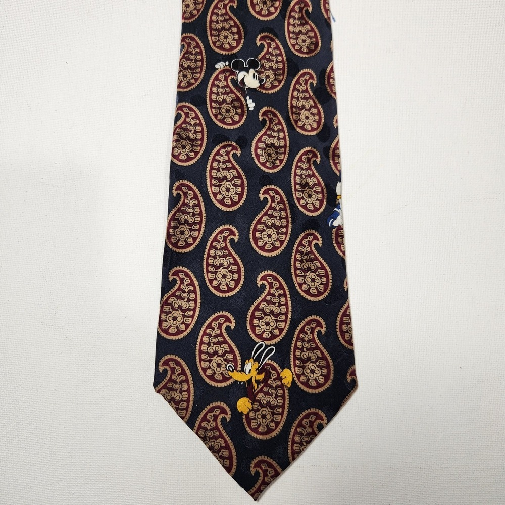 Vintage Disney‎ Mens Mickey Mouse Necktie Blue Paisley Tie 100% Silk
